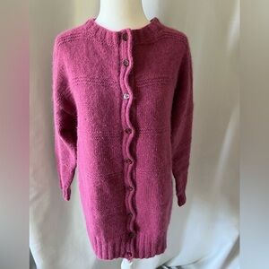 Magenta Button-Up Womens Long Angora Sweater size Medium